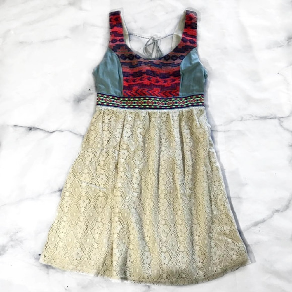 Flying Tomato Lace & Chambray Geometric Dress